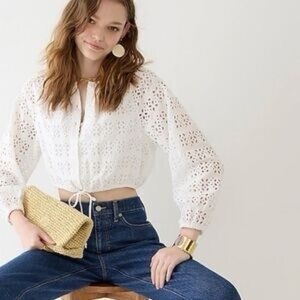 J. Crew Cropped White Lace Eyelet Button Front Blouse XXL